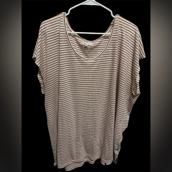 Madewell Tops - Madewell Plus Sz 2X Linen Blend U-Scoop Striped Pullover Slub Knit Tee GUC